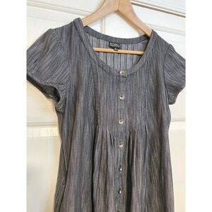 S 6 Grey Denim Babydoll Shirt Dress Lightweight Stretch Short Pockets Loose Soho